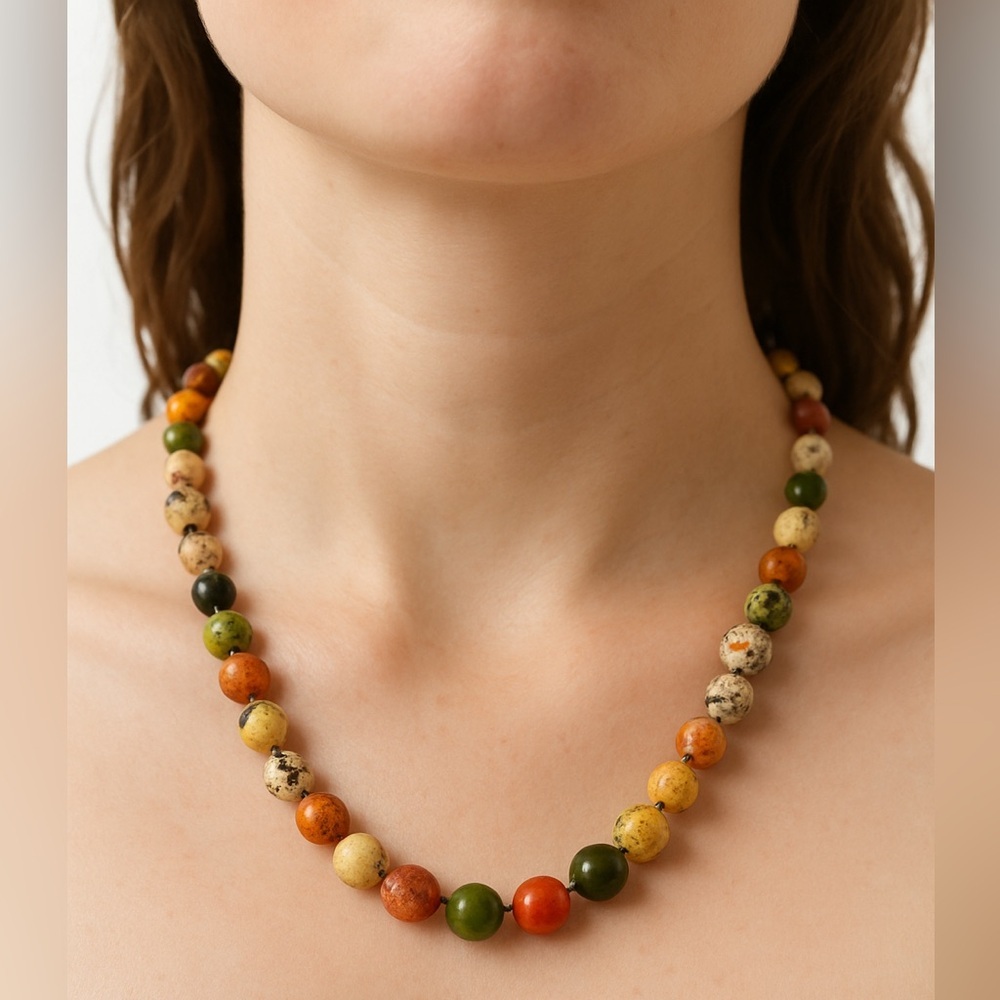Multicolor Jasper Bead Necklace Earth Tone Statement Piece